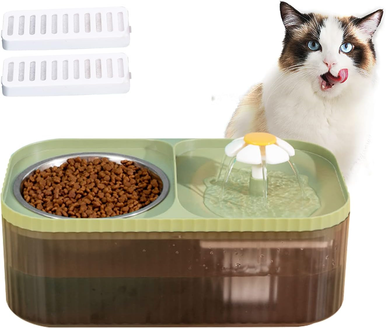 Cat Fountain Water Bowl Stainless Steel, 101Oz/3L Automatic Pet Water Fountain, Dog Water Dispenser Cat Feeding Watering Supplies with 2 Filters for Cats, Dogs, Pets Green