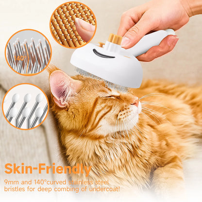 Pet Steam Brush for Dog & Cat - 3-In-1 Steam Grooming Brush for Shedding & Hair Removal - Self Cleaning Spray Comb with Mist for Long Haired Pets