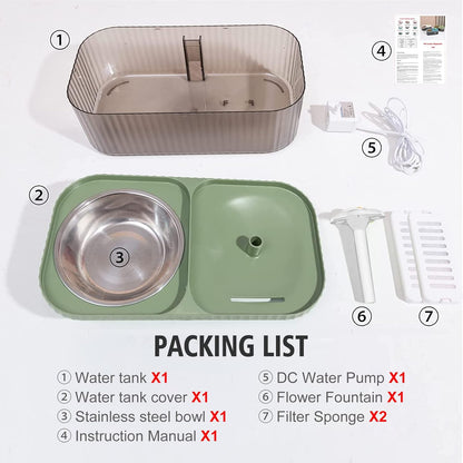 Cat Fountain Water Bowl Stainless Steel, 101Oz/3L Automatic Pet Water Fountain, Dog Water Dispenser Cat Feeding Watering Supplies with 2 Filters for Cats, Dogs, Pets Green