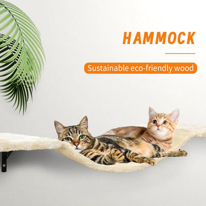 Wall-Mounted Cat Climber Set with Climbing Shelves, Perches, Bridge,Hammock,Scratching Board & Ball - 7 Pcs Wood Indoor Cat Furniture for Kittens Play (Grey)
