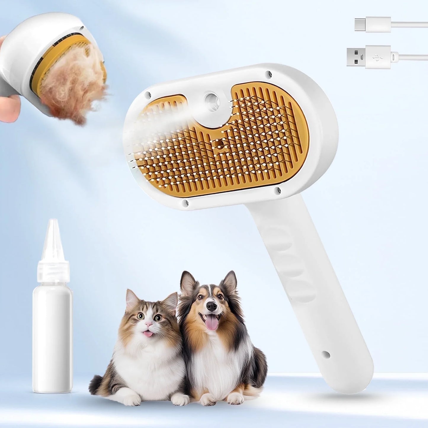Pet Steam Brush for Dog & Cat - 3-In-1 Steam Grooming Brush for Shedding & Hair Removal - Self Cleaning Spray Comb with Mist for Long Haired Pets