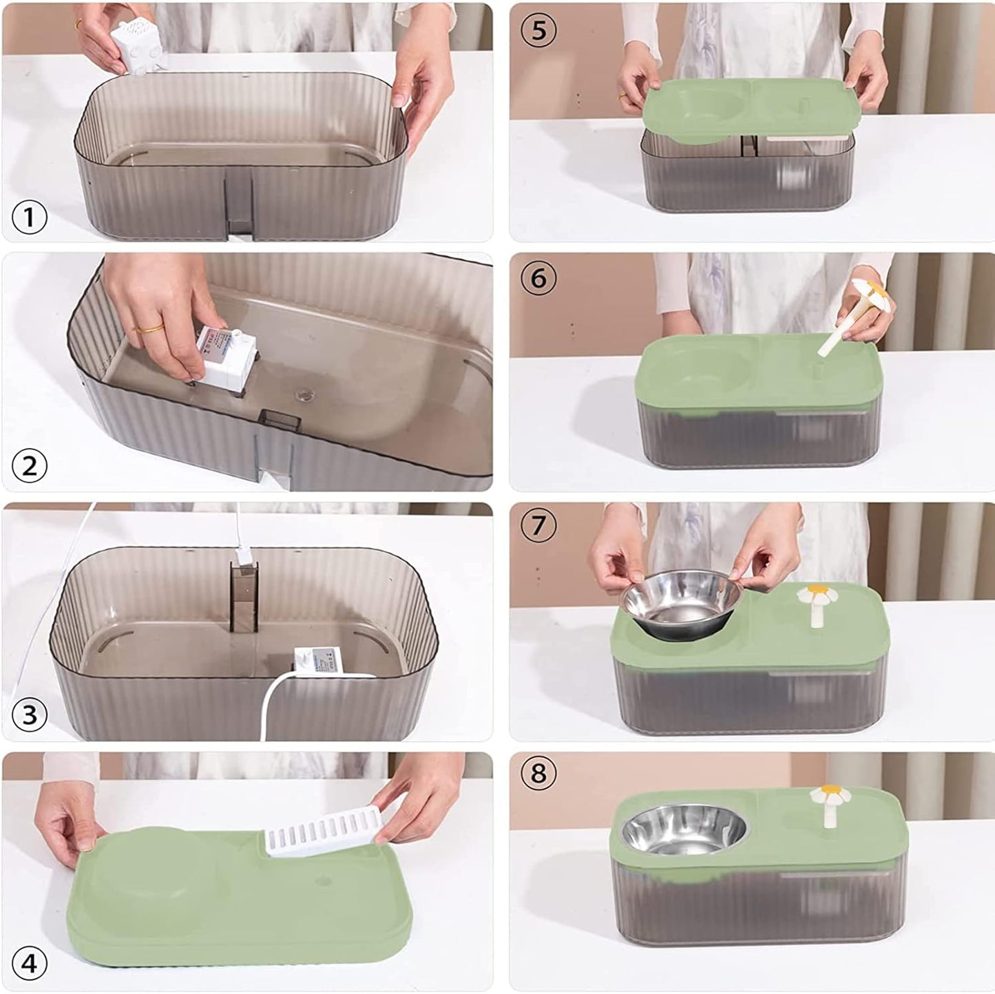 Cat Fountain Water Bowl Stainless Steel, 101Oz/3L Automatic Pet Water Fountain, Dog Water Dispenser Cat Feeding Watering Supplies with 2 Filters for Cats, Dogs, Pets Green