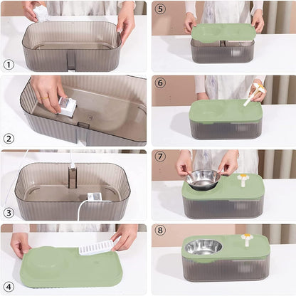 Cat Fountain Water Bowl Stainless Steel, 101Oz/3L Automatic Pet Water Fountain, Dog Water Dispenser Cat Feeding Watering Supplies with 2 Filters for Cats, Dogs, Pets Green