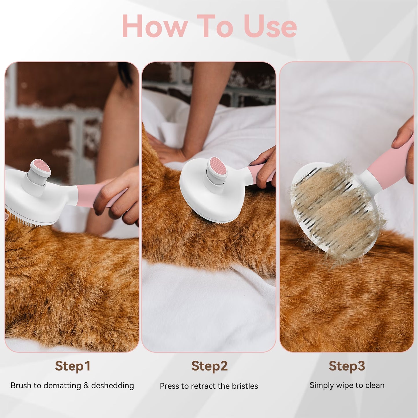 Cat & Dog Grooming Brush – Self-Cleaning Slicker Brush for Shedding, Removes Loose Fur & Tangles, Gentle & Skin-Friendly, Perfect for All Coat Types – Pink
